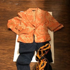 Bebe orange and gold pattern blazer